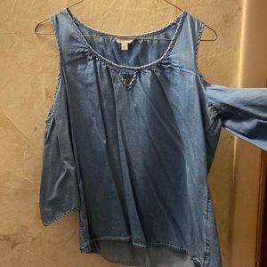 Blue denim off the shoulder top